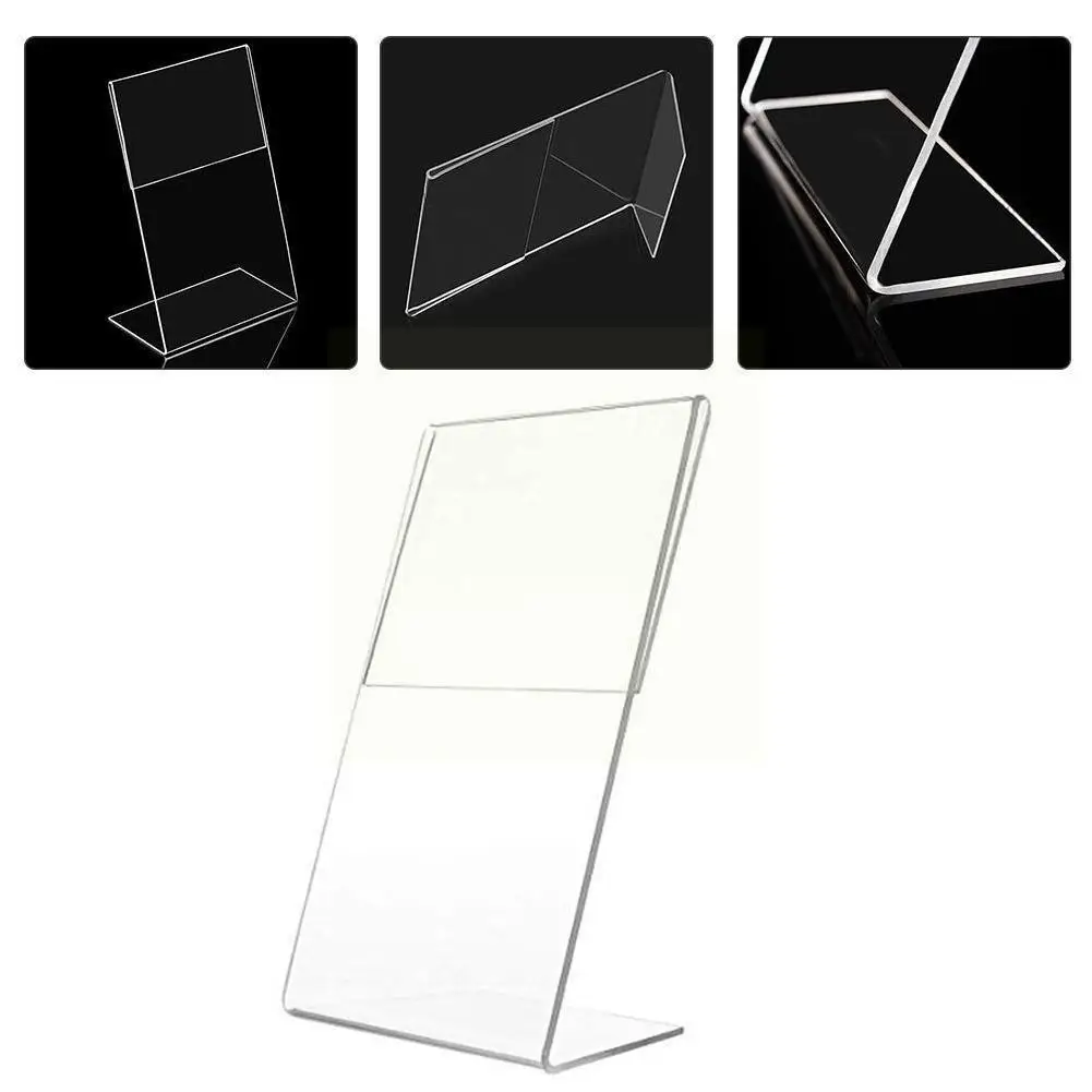 

Acrylic L-shape Desk Sign Holder Transparent Card Display Stand Label Jewelry 11x7.5cm Service Menu Table Earrings Rack Dre S7a5