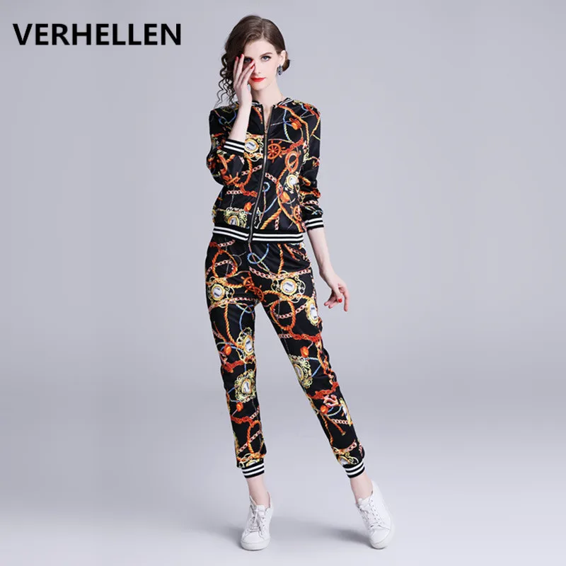 VERHELLEN High Quality Runway Designer Pants Sets 2019 Autumn Women Long Sleeve Jackets Floral Vintage Suit Two Pieces Set |