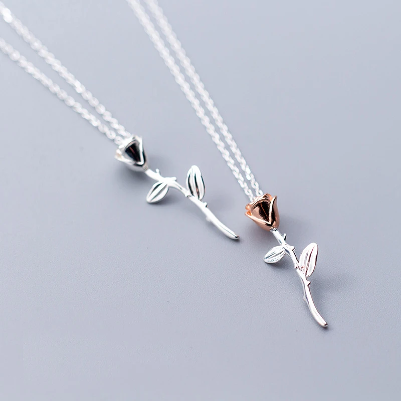 

XMD 100% 925 Solid Real Sterling Silver Personality Rose Pendant 40cm Short Clavicle Necklace for Girl Women Jewelry