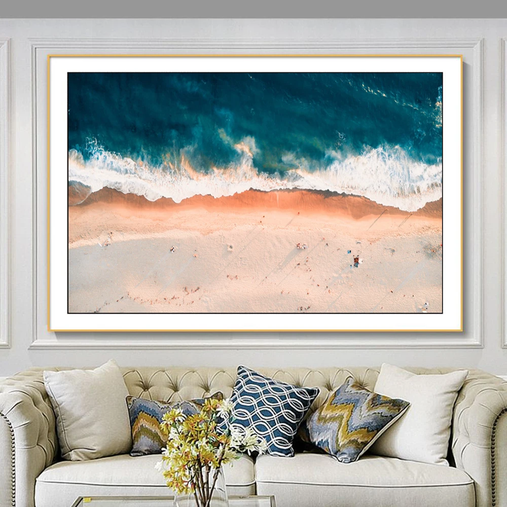 

Abstract landscape oil painting spray seaside town canvas art painting living room corridor home decoration mural