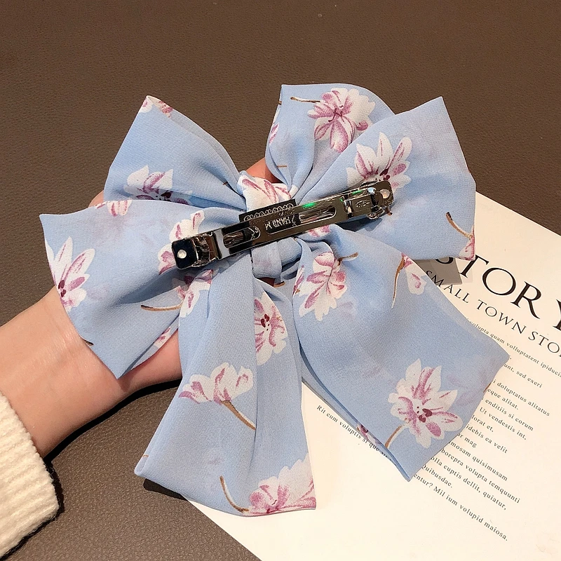 Fashion Korean Spring Barrettes Vintage Chiffon Large Bow Hair Clips Ponytail Clip Hairgrips for Women Elegant Accessories |