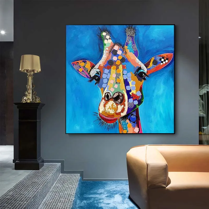 

Graffiti Wall Art Canvas Animal Art Picture Poster and Print Wall Art Colorful Giraffe Head Picture for Living Room Home Decor
