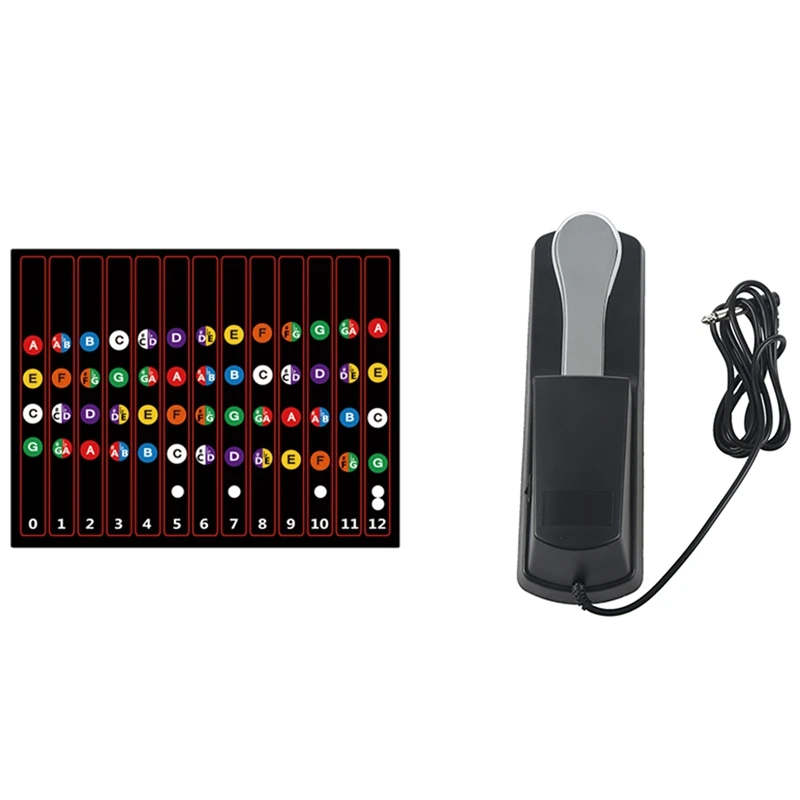 

1 Pcs Keyboard Instrument Organ Sustain Pedal Silver & 10 Pcs Ukulele Fretboard Stickers Chord Fret Stickers
