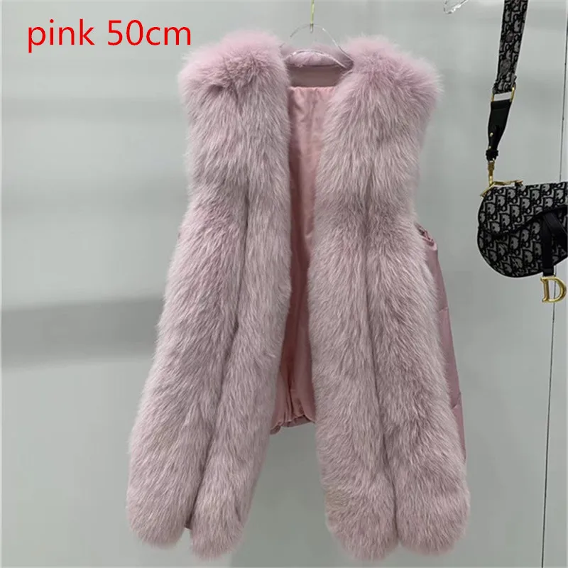 pink 50cm Женский жилет из натурального Лисьего меха с наполнителем из белого утиного пуха - Цвет: pink 50cm