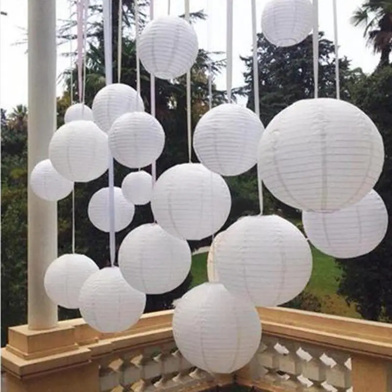 

1 Piece Of Led Solar Lantern Chinese Style White Paper Lantern Diy Outdoor Garden Festival Party Light String Decoration