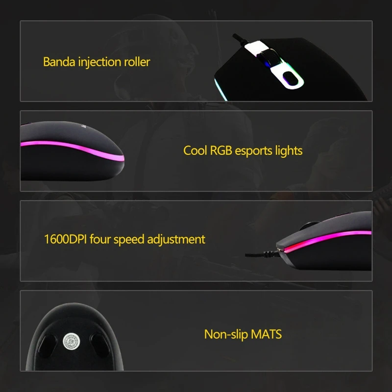 

Banda B900 Computer Mouse, Four-Speed 1600Dpi Wired Rgb Gaming Light Gaming Mouse for Pc and Laptop