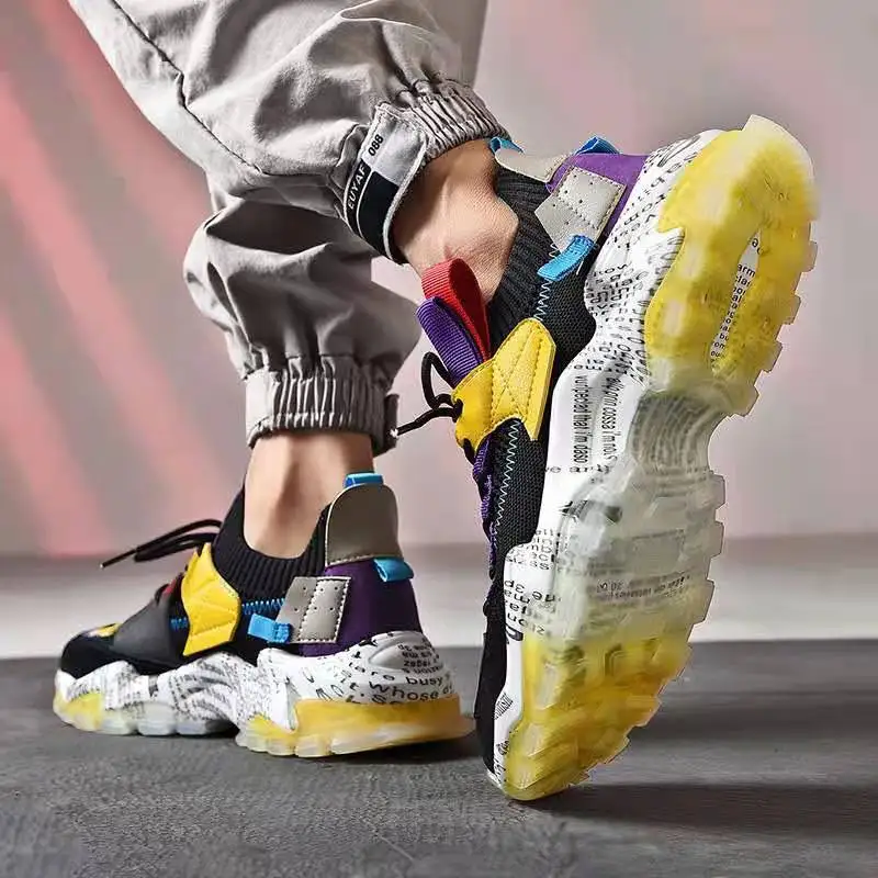 

2021 Spring Street Clunky Sneaker Comfort New Fashion Flt-Knit Upper Graffiti Outsole Random Match High Quality Men's Shoes