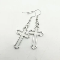 2021 hot sale fashion handmade simple cool punk retro silver cross pendant earrings jewelry best gifts for female girls