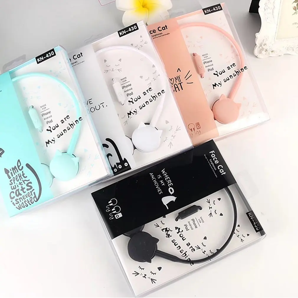 

Kn-431 Cartoon Cute Little Black Cat Stereo Headset With Microphone Moving Coil Headphones Wired Headset