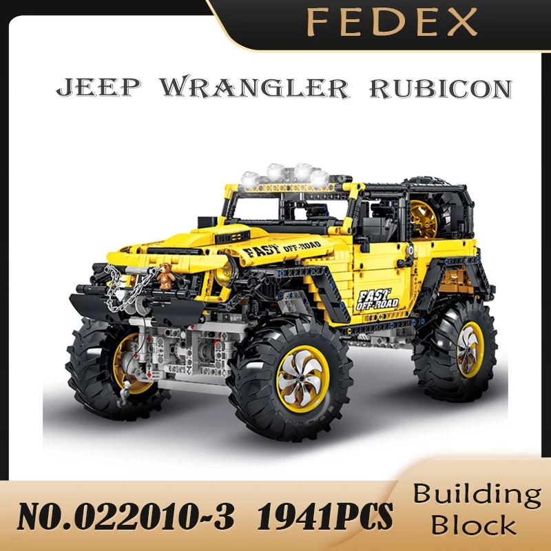 

022010 высокотехнологичные строительные блоки, кирпичи, Желтый джип Wrangler, модель Рубикона, игрушки для детей, подарок на день рождения