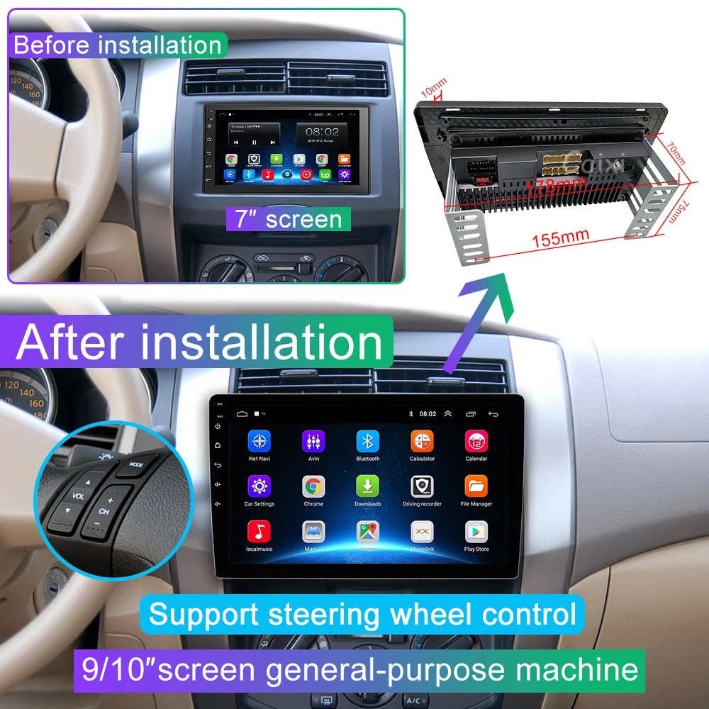 Автомагнитола 9/10 дюйма мультимедийный видеоплеер Android 9 0 2 din 1 для Nissan Toyota Kia VW Suzuk