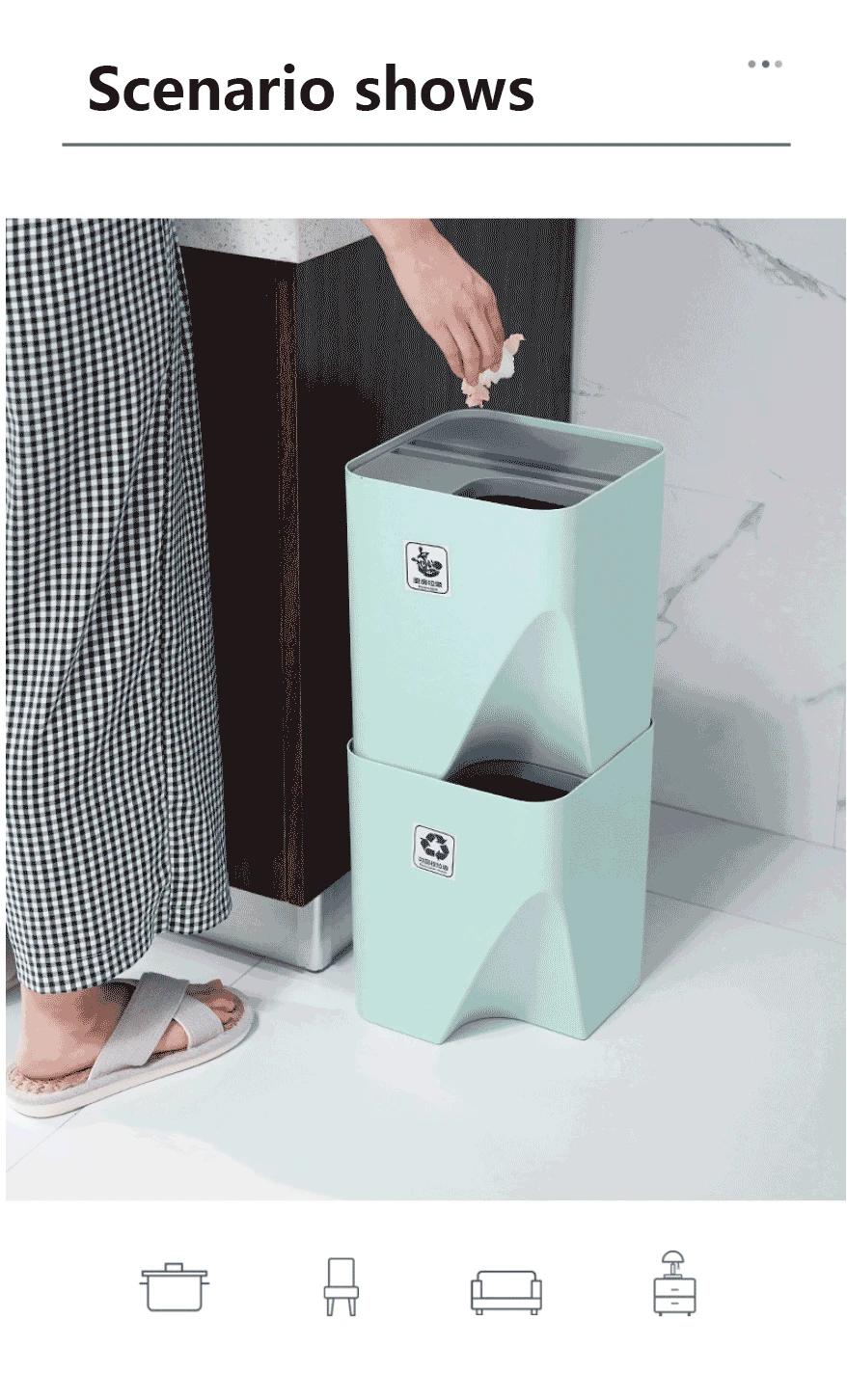 Kitchen Trash Can Stacked Sorting Trash Bin Recycling Bin Household Dry And Wet Separation Waste Bin Rubbish Bin for Bathroom