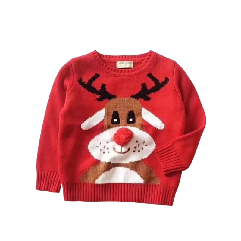 

cute Christmas deer nose boys girls sweaters toddle baby kids knitted wear children's clothes