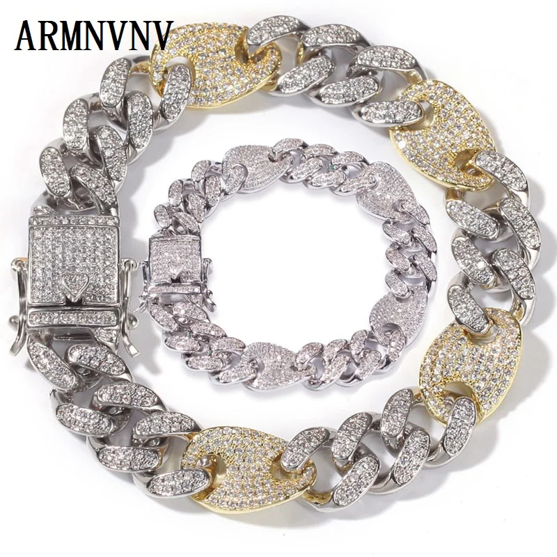 ARMNVNV 13 мм браслет из кофейных зерен с цирконием кубинская цепочка в стиле хип-хоп