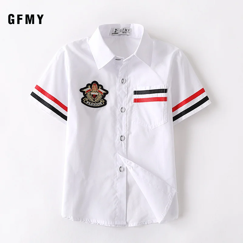 Summer Lapel Printed Boy T-Shirt Kid Clothing Gentleman Short Sleeved Shirt Boy Blouse Children Casual Sport Top 1-12Y