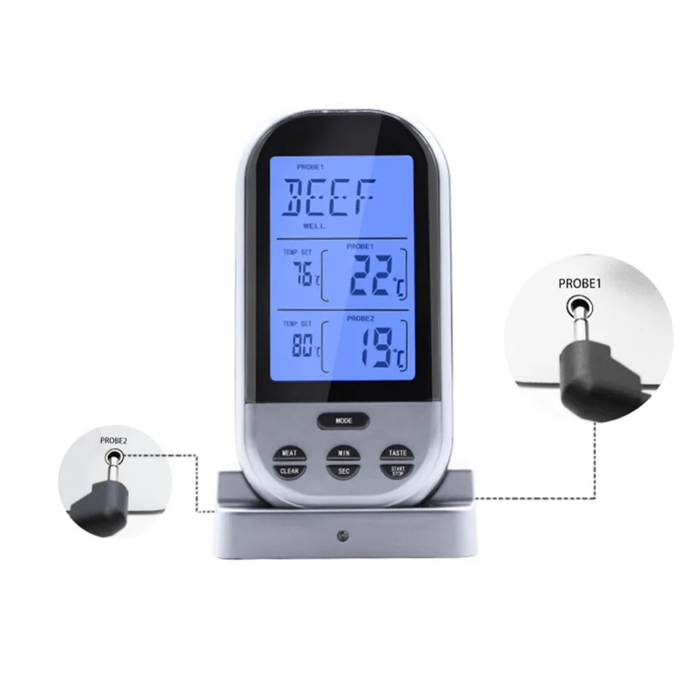 Wireless Barbecue Thermometer Long Range Digital Smoker Meat Thermometer With Dual Probe for BBQ, Oven, Smoker, Grill