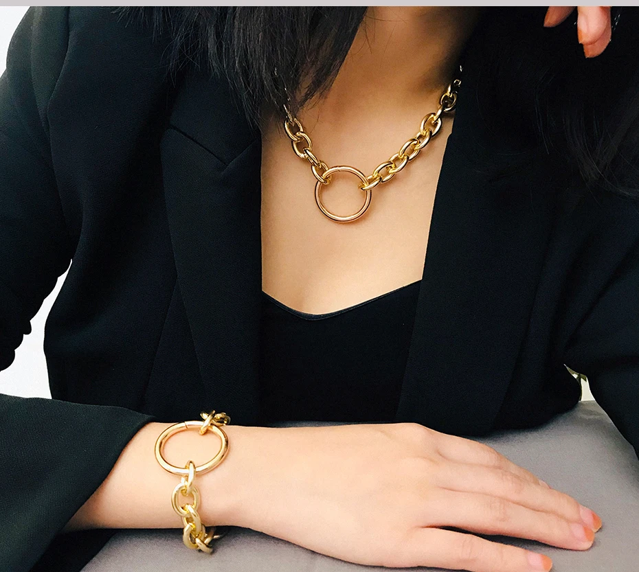 SHIXIN Exaggerated Fashion Charms Choker Necklace Bracelet Sets Hiphop Women Jewelry Boho Cuban Link Chain Female Hippie Collier