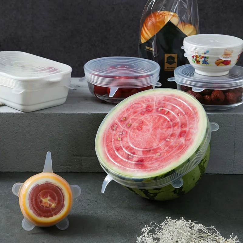 Силиконовые крышки для пищевых продуктов 6 шт. многоразовые растягивающиеся