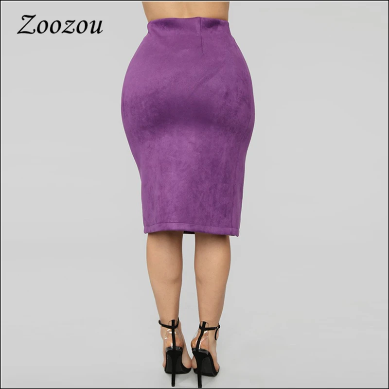 Повседневная фиолетовая замшевая кожаная юбка-карандаш Облегающие юбки до