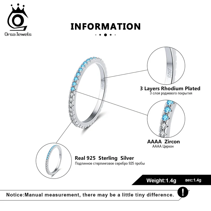 ORSA JEWELS 100% Стерлинговое Серебро 925 пробы красочные женские кольца AAAA Циркон