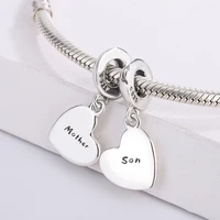 925 sterling silver double heart mother and son love heart hanging pendant charm bracelet jewelry making for original pandora