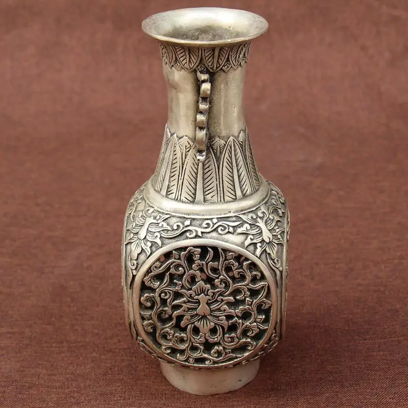 Антикварная медная Серебряная декоративная фурнитура ваза с драконами и
