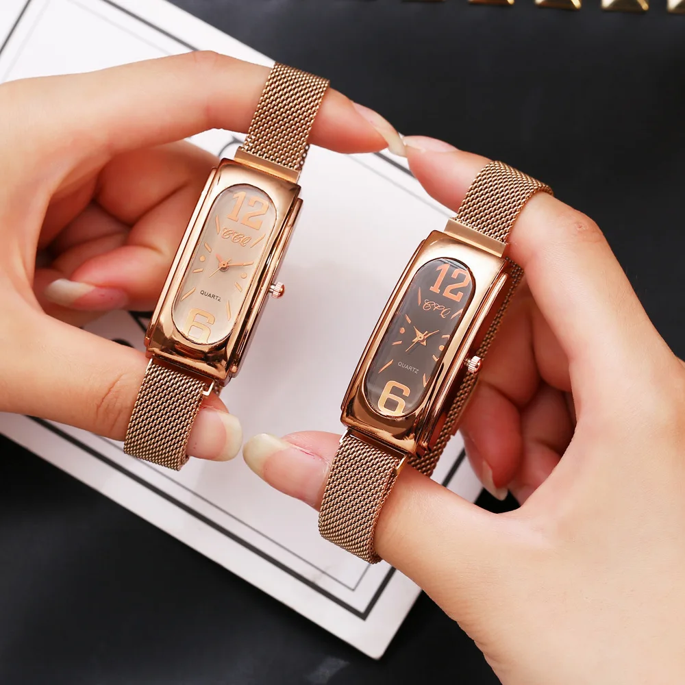 

Reloj de pulsera de cuarzo con hebilla magnetica para mujer, cronografo de oro rosa a la moda, de lujo
