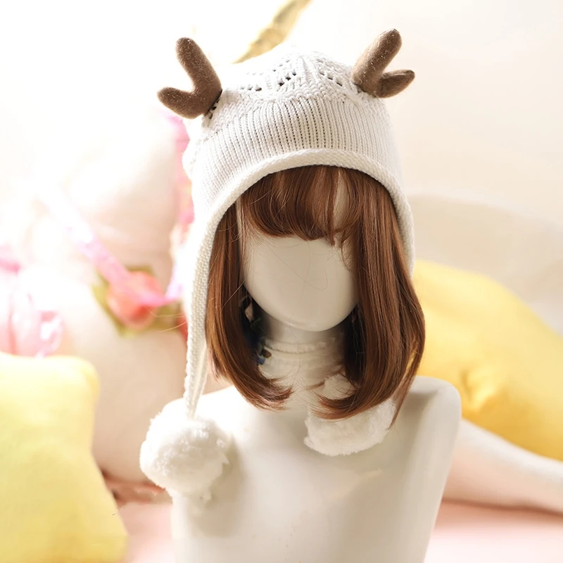 Шапка с рогом рождественского оленя и помпоном осенне-зимняя шапка в Корейском
