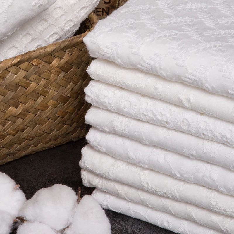 Белая кружевная ткань с вышивкой чистый хлопок 100% для свадебного платья юбки