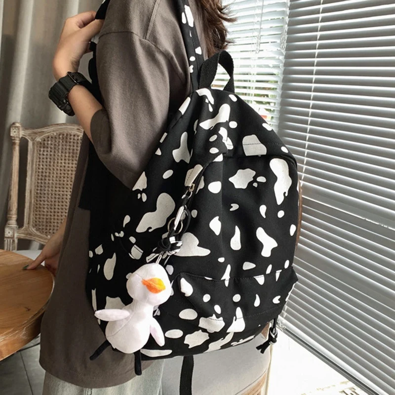

Cute Milk Print Women's Backpack Fashion Canvas Travel Student Bag