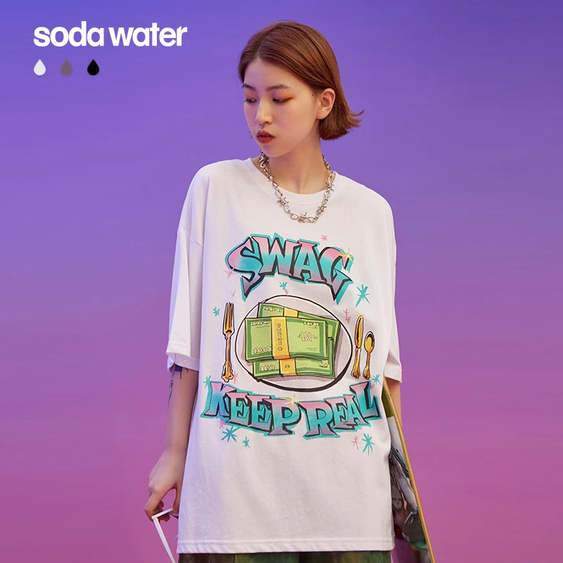 Женская футболка оверсайз SODAWATER уличная одежда в стиле хип-хоп с принтом SWAG