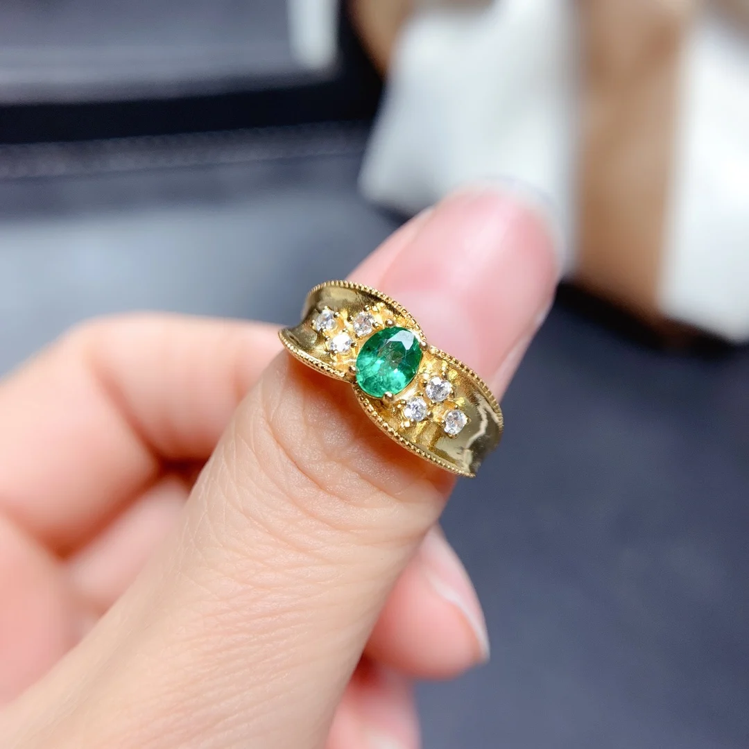 

SHILOVEM 925 sterling silver real Natural Emerald rings classic fine Jewelry new wedding wholesale gift 4*6mm mj040688552agml