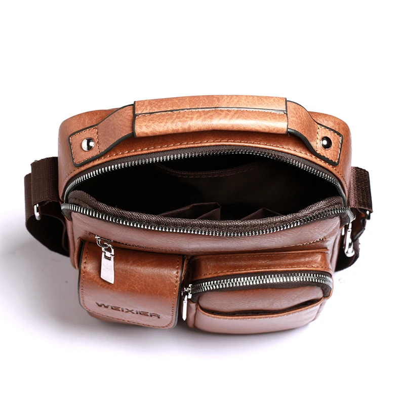 New Casual Men PU Leather Fashion Solid Zipper Shoulder Bags Small Travel Messenger High Capacity Bags Wholesale Good Quality