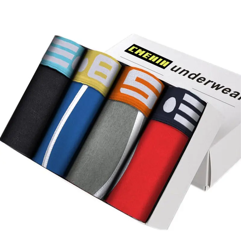 Трусы боксеры мужские 4 шт./лот Брендовое нижнее белье дышащие удобные шорты из