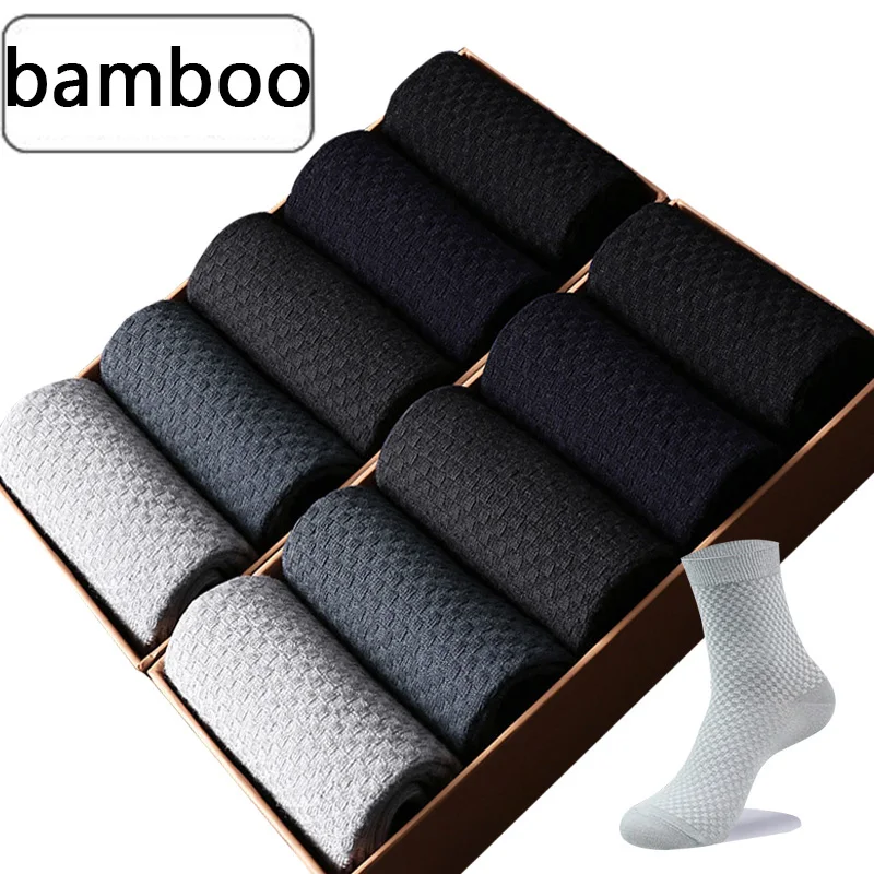5 Pairs/Lot Men Bamboo Fiber Socks Men Compression Harajuku Long Socks Business Casual Mlale Large Size39-46