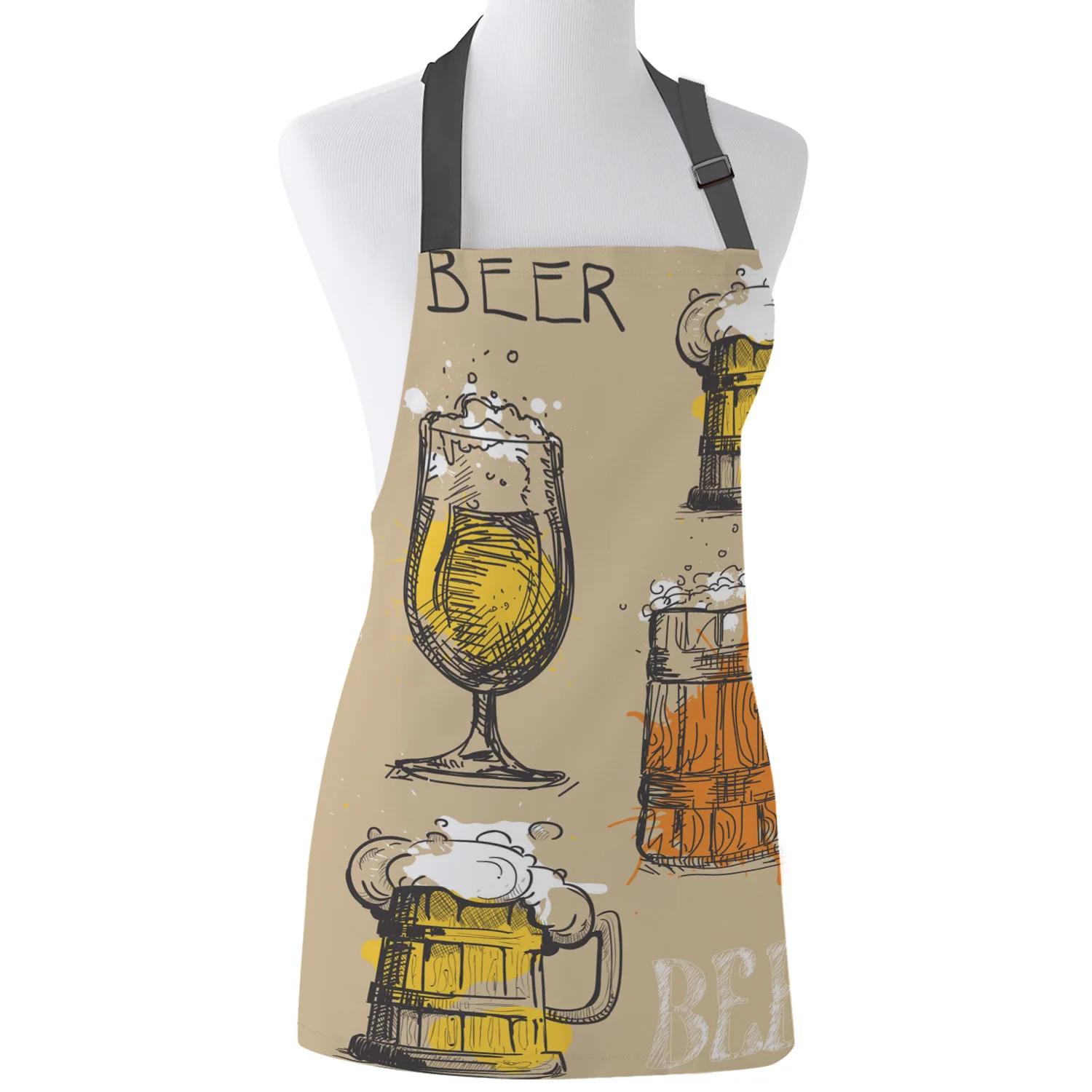 

Vintage Text Beer Glasses Print Apron Print Unisex Kitchen Bib with Adjustable Neck for Cooking Gardening