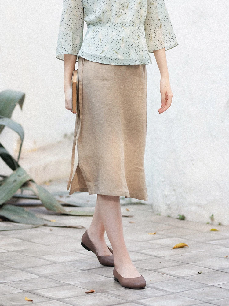 Женские Винтажные льняные юбки CYNTHIA трапециевидные с завязками и бантом