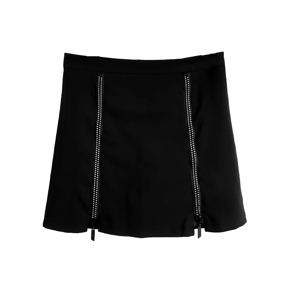 

Punk Retro Plus Size High Waist Black Bag Hip Skirt Stretch Double Zipper Is Thin And Fat A-line Skirt