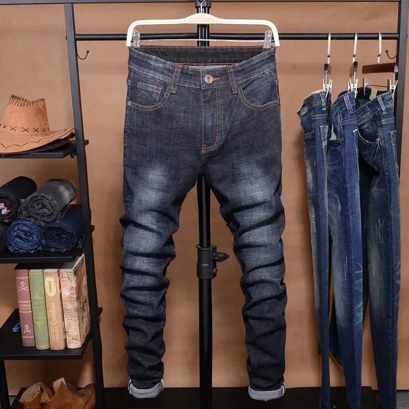 

Men's Denim Washed Trousers Jeans Slim Straight Pants