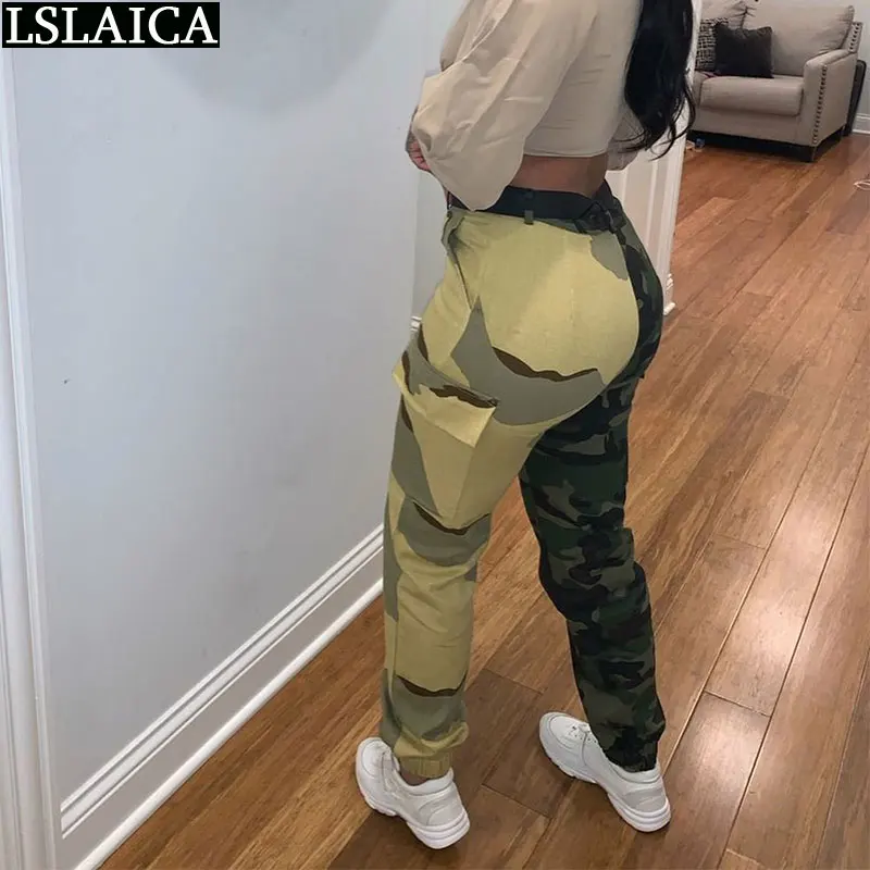 

Clothes for Women Camouflage Pockets Spliced Casual Pants for Woman Full Length Fashion New Elastic Waist Broeken Dames