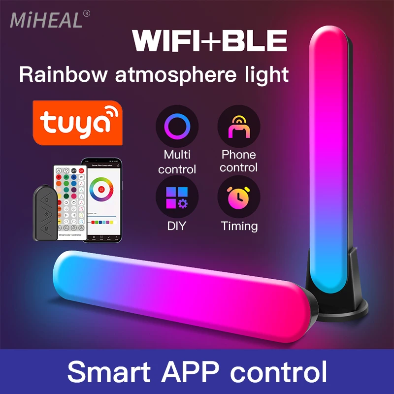 RGB настольная цветная музыкальная Ночная световая полоса, WIFI + Bluetooth светодиодная Напольная Лампа, умное управление через приложение, цветная комнатная лампа dec - изображение
