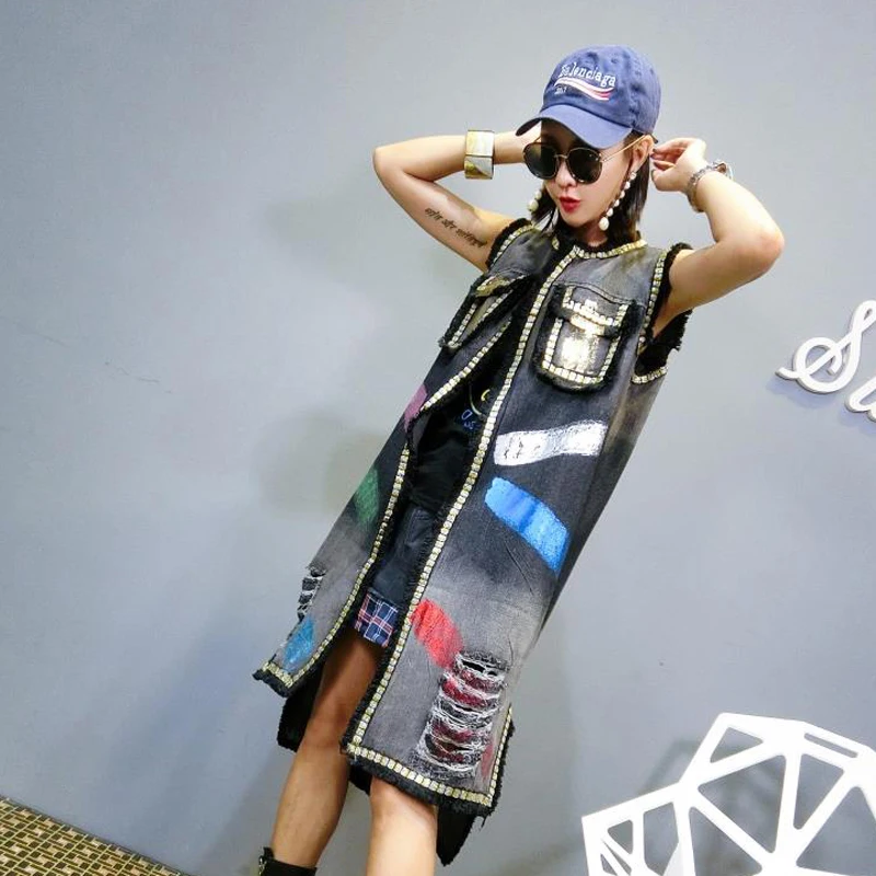 

New Summer 2021 Fashion Spring Women Plus Size Loose Casual Hole opening Ladies Jean sleeveless Vests Cowboy Vest Female HD22