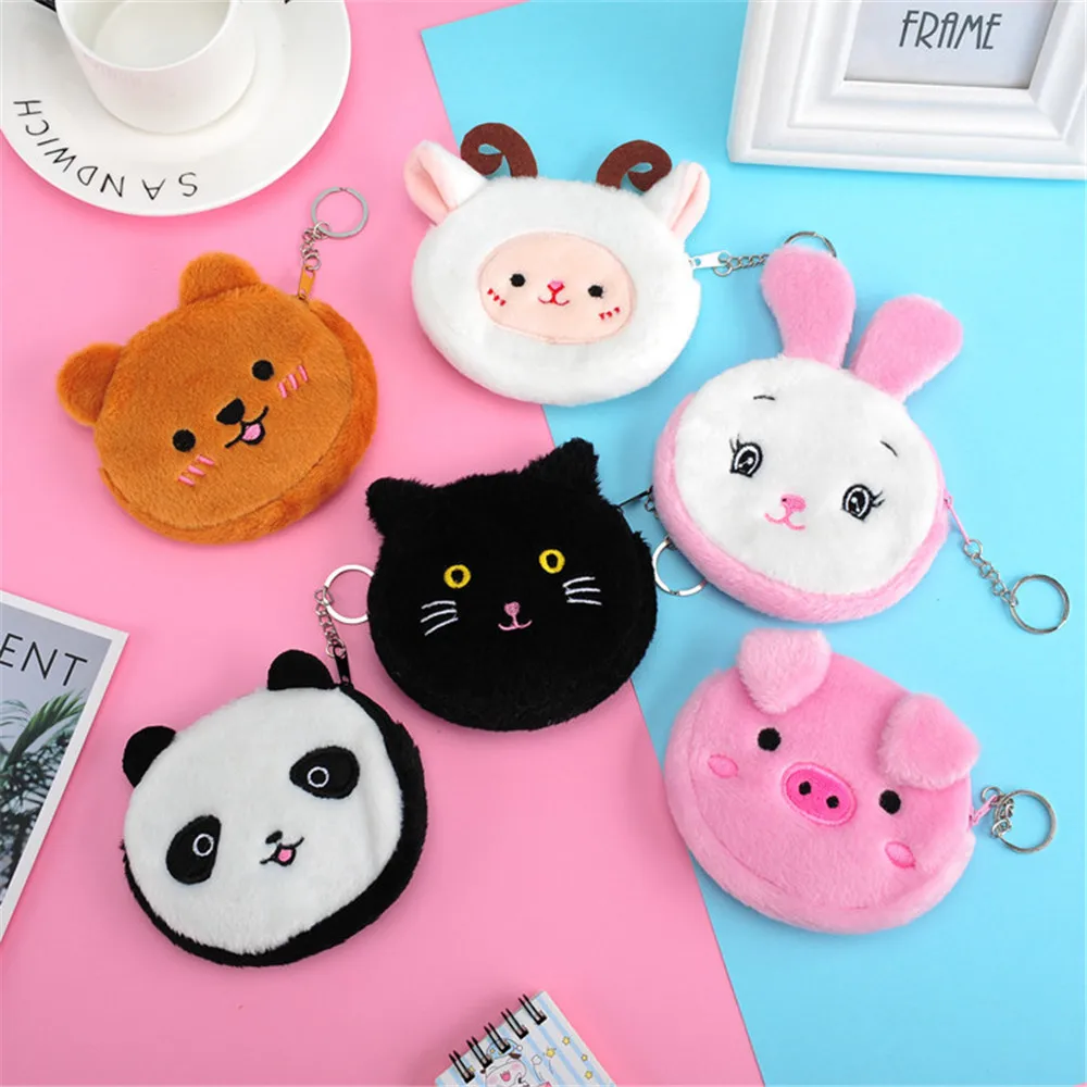 

Creativity Cartoon Animal Coin Purse Bear Plush Wallet Bear Head Storage Bag Cute Girl Heart Change Carry Coin Earphone Bag