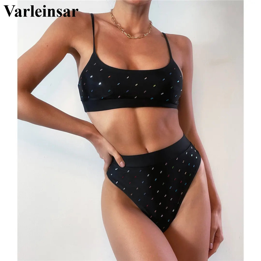Женский купальник с блестками пикантный бикини высокой талией комплект для