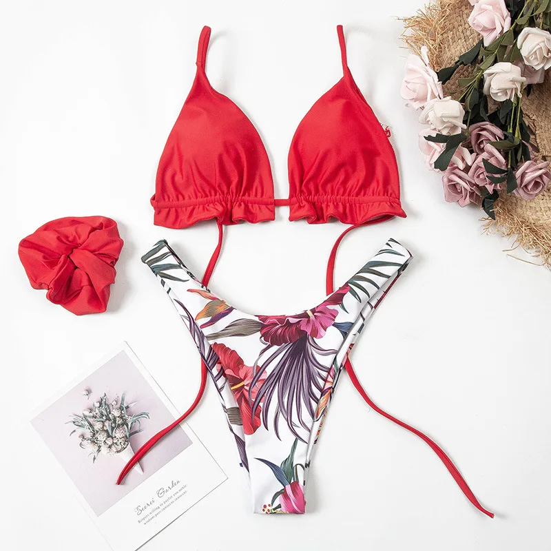 

Sexy Triangle Push Up Bikini Set Ruched Brazilian Swimwear DrawString Bathing Suit High Cut Biquini Floral Swimsuit Beach Wear
