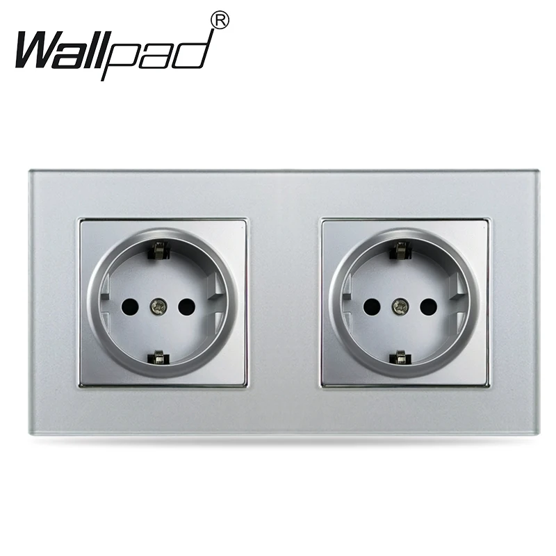 

Double Silver Glass EU Socket with Claws 156*86mm Wallpad Crystal Glass 220V AC 16A German Schoku Electrical Wall Power Outlet