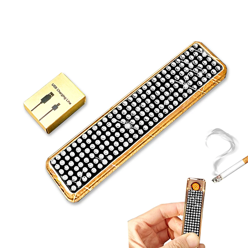 

Электрическая зажигалка Bling, двухсторонняя ветрозащитная зажигалка с блестящими бриллиантами, перезаряжаемая зажигалка с USB, зажигалка для...