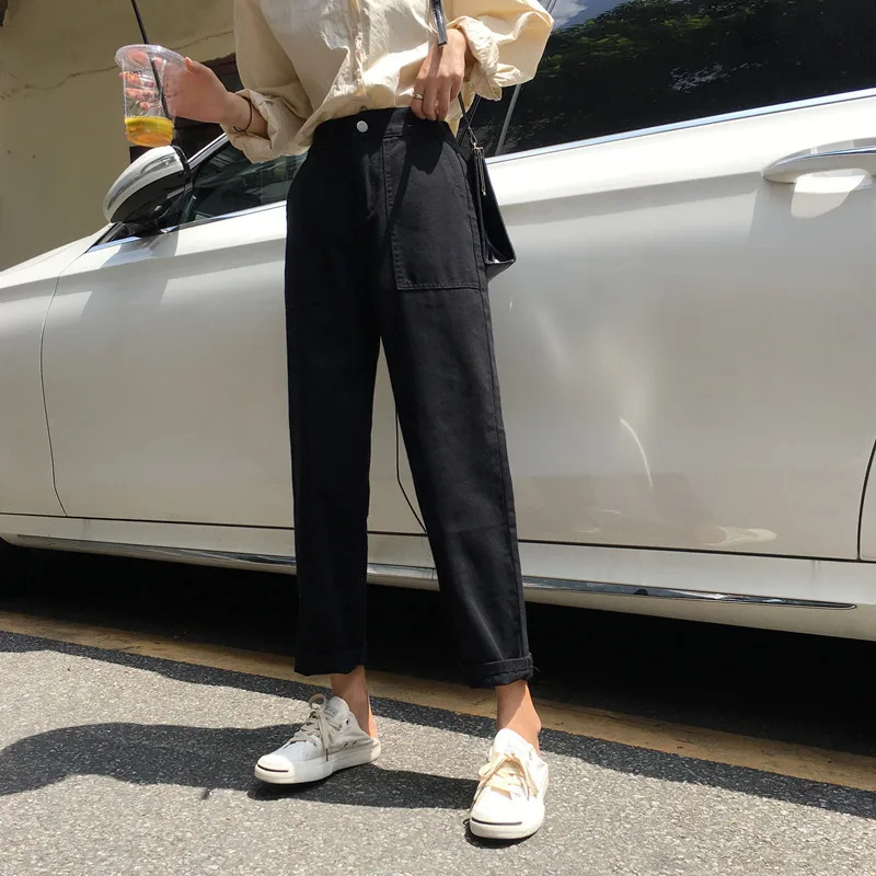 Женские свободные джинсы Disweet эластичные повседневные брюки с высокой талией и