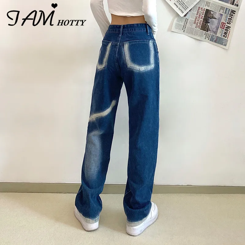 

Джинсы IAMHOTTY Y2K женские прямые с широкими штанинами, повседневные мешковатые брюки из денима с высокой талией, брюки-карго в винтажном стиле, ...