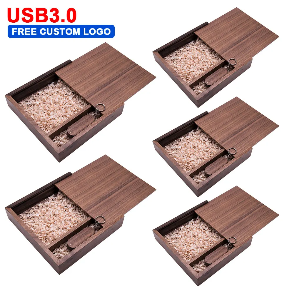

5pcs/lot Custom Logo Photo Usb + Album Box Maple Wood Flash Drive Memory Stick Cle USB 3.0 4GB 8GB 16GB 32GB 64GB Wedding Gifts